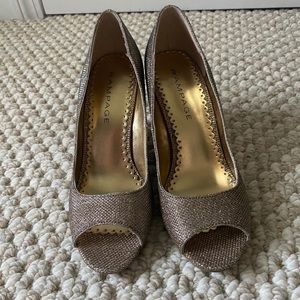 RAMPAGE gold open toe dress shoe WORN ONCE